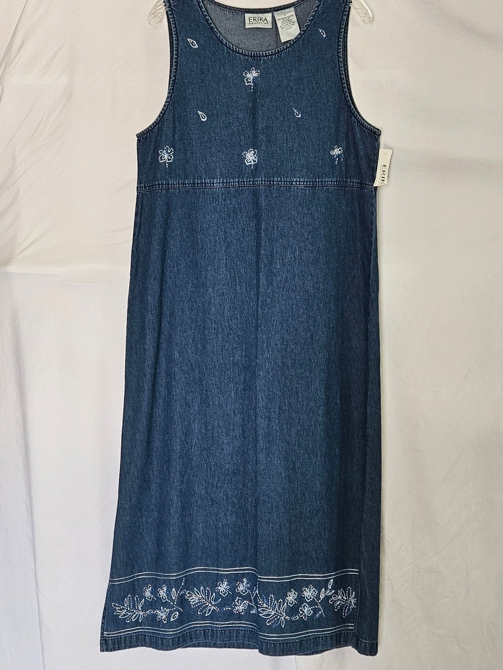 Erika Embroidered Denim Sleeveless Jumper Dress NWT Womens M Vintage Beaded Slit